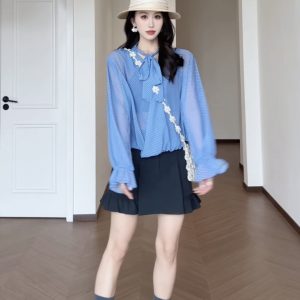 Blue Polka Dot Shirt Women's Two-Piece Set Cotton Woven Spring 2026