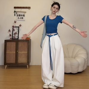 Colorful Dopamine Crewneck T-Shirt and Pants Set for Women