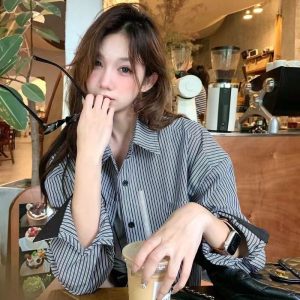 Retro Striped Shirt 2026 New Design Niche Jacket Versatile Long Sleeve Loose Blouse Top Trendy
